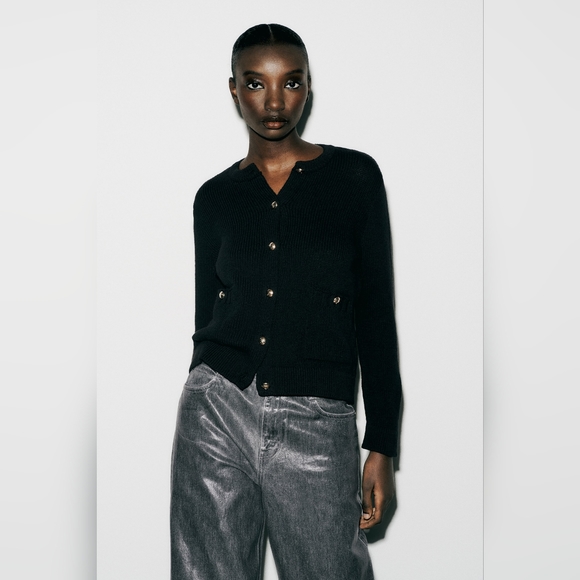 NWT Zara Knit Cardigan With Gold Button - Picture 9 of 16